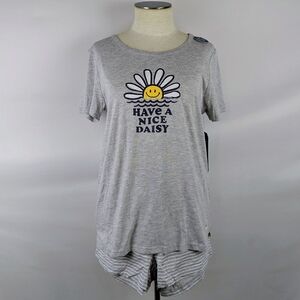 Life Is Good Have A Nice Daisy PJ Set Short Sleeve Top Shorts Grey M NWT